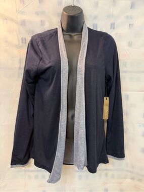 Crosby Navy and Gray Open-Front Cardigan Sweater
